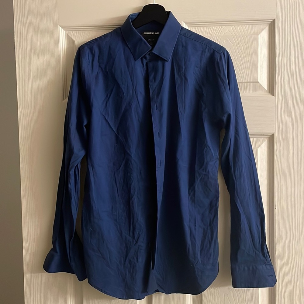 Blue shiny texture extra slim small Express shirt